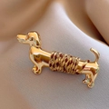 Detail of vintage golden dachshund brooch with woven cord on elegant silk fabric - 81# Gold - Dog