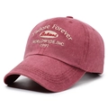 Casquette de baseball bordeaux vintage en coton délavé avec broderie rétro chic - Réglable / Rouge