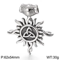 Viking Triquetra sun pendant in silver steel finish, 62x54mm large size jewelry - Celtic Triquetra Sunburst Style (KP54652-BD)
