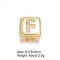 Detail view of 8mm gold letter F bead with micro-paved cubic zirconia for DIY jewelry - Letter F