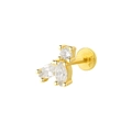 Golden S925 silver labret stud with three sparkling zircons in a minimalist style - Three Stones Cluster - Gold