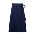 Women's summer linen sarong skirt in navy blue featuring a stylish waist bow tie design - XS / Skirts