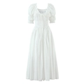 Weißes französisches Kleid mit Puffärmeln, elastischer Taille und quadratischem Ausschnitt - S / Weiß