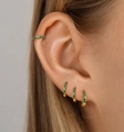 Golden earrings set with green stones including mini hoops and an ear cuff clip - Green Rhinestone Gold Set (5804704) / Four-Piece Set / Gold Green
