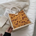 Mini borsa tote chic in velluto a coste giallo con fiori rossi e manici in corda - Giallo