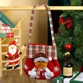 Christmas gift bag with festive plaid handles and a cute 3D elk character on red felt - New Handbag Reindeer