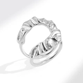 Minimalist silver U-shaped ring with organic lava texture and layered double band design - Adjustable Open / White Gold