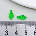 Mini transparent green acrylic leaf pendants for DIY jewelry making shown with a ruler - Mini Small Leaf (22140)