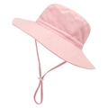 Pink sun protection bucket hat for kids with adjustable drawstring and wide brim - Light Pink