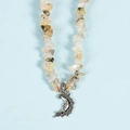 Handmade necklace with irregular yellow crystal chips and silver crescent moon pendant - Rutilated Quartz Moon