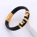 Bracciale da uomo in pelle nera intrecciata con chiusura magnetica in oro e acciaio - Oro