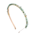 Detail of green natural stone chips hand-wired on a slim gold metallic headband - Dark Green
