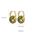 18K gold plated hoops with green marble stone pendants, 25mm height, 6g lightweight - Grass Green