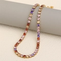 Elegant 18K gold plated tennis necklace featuring multi-color sparkling gemstones - Gold-Multicolor / Necklace