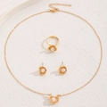 Elegant gold jewelry set with flower-shaped pearls including necklace, ring, and earrings - Gold Pearl Flower 3-Piece Set (Necklace+Earrings+Ring)