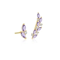 Asymmetric gold earrings with purple marquise gemstones and sparkling cubic zirconia - 18K Gold (Purple Zirconia)