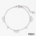 Bracelet ajustable en acier inoxydable avec des breloques rondes en zircone cubique - Bracelet en Zircon Blanc + Argent (PB845)
