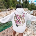 White hoodie with pink floral design and Jesus Loves You print on back - S / White