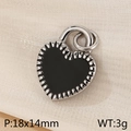 Black enamel heart pendant with silver metal frame and size 18x14mm text details - Silver Black Heart Style (KP120377-Z)