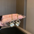 Elegant cat eye stone and diamond-encrusted square drop earrings in gold finish - 23# Ear Hook-Gold Double Layer Geometric Square