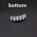 Bottom silver hip hop grillz with cubic zirconia micro-pave setting on black background - Bottom (No Molding Bar) / Zircon Silver