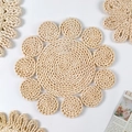 Bohemian light beige woven straw wall decor with spiral textures and petal edges - Petal Spiral Woven Style (30cm)