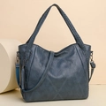 Blue large capacity soft PU leather tote bag with quilted pattern and tassel charm - Blue