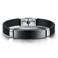 Pulsera minimalista de 12mm en silicona negra y acero inoxidable para hombres - Negro