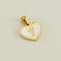 Golden heart pendant with white mother-of-pearl and 3D letter Y on a white background - Letter Y (Single Pendant)