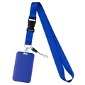 Blue nylon lanyard with a black plastic buckle and matching blue hard plastic ID card holder - Holder Set / Light Blue