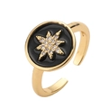 Anello regolabile dorato con smalto nero e zircone a stella su sfondo bianco - Aperto Regolabile / Nero
