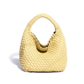 Bright yellow hand-woven leather hobo bag with classic Intrecciato weave and top handle - Light Yellow