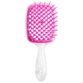 Portable pink vented hair brush with transparent handle for detangling and volumizing - Transparent Handle - Rose Red