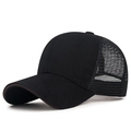 Berretto trucker nero classico con pannelli in rete traspirante e visiera curva per lo sport - Nero con Bordo Marrone