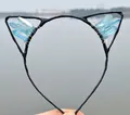 Cat ear headband featuring light blue crystal clusters on a black wire frame - No.32 Sky Blue