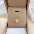 Elegante collana a fiocco dorata con ciondolo a diamante in confezione regalo di lusso - Stile Grande Diamante con Fiocco (XL2606-419) / Oro