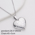 Silver stainless steel heart locket necklace with floral engraving in 29mm size - Steel Color Waves
