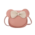 Cute pink bow handbag for kids with animal ears design in soft premium leather - Pink and White Color Matching