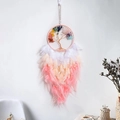 Colorful Tree of Life dream catcher with natural crystal stones and pink white feathers - Seven-colored Tree