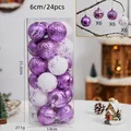 Set van 24 paarse en witte kerstballen van 6 cm met diverse texturen en luxe afwerkingen - Paars