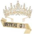 Golden birthday girl sash with glitter finish and matching crystal rhinestone crown set - Gold Birthday Girl Set
