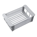 Expandable gray stainless steel sink drainer rack with durable plastic handles - Small