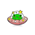 Niedliche grüne Frosch im rosa UFO Emaille-Anstecknadel mit Sternen und Mond - UFO Fahrstil (CZ0296-1)