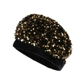 Fashionable black beret featuring shiny gold sequins and a premium black suede brim - M (56-58cm) / Gold
