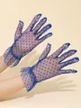 Blue lace mesh gloves with polka dots and ruffled wrist design for women - One Size / Sapphire Blue