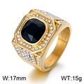 Men's hip hop gold ring with octagonal black stone and micro-pave white cubic zirconia - Gold Black