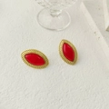 Pendientes vintage de acero bañados en oro 18k con ágata roja y borde de cuerda - Dorado y Ágata Roja