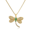 Collana a libellula placcata oro con gemme verdi e zirconi micro-pave scintillanti - Collana Libellula Oro