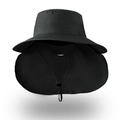 Black wide brim sun hat with neck protection flap and breathable mesh for outdoors - Black