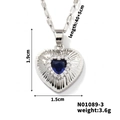 Silberne Herz-Halskette mit blauem Zirkon und Größenangaben für modisches Styling - Silber-Dunkelblauer Zirkonia